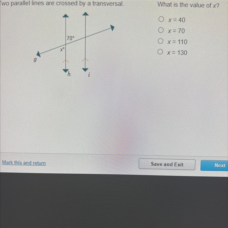 Two parallel lines are crossed by a transversal. What is the value of x?-example-1