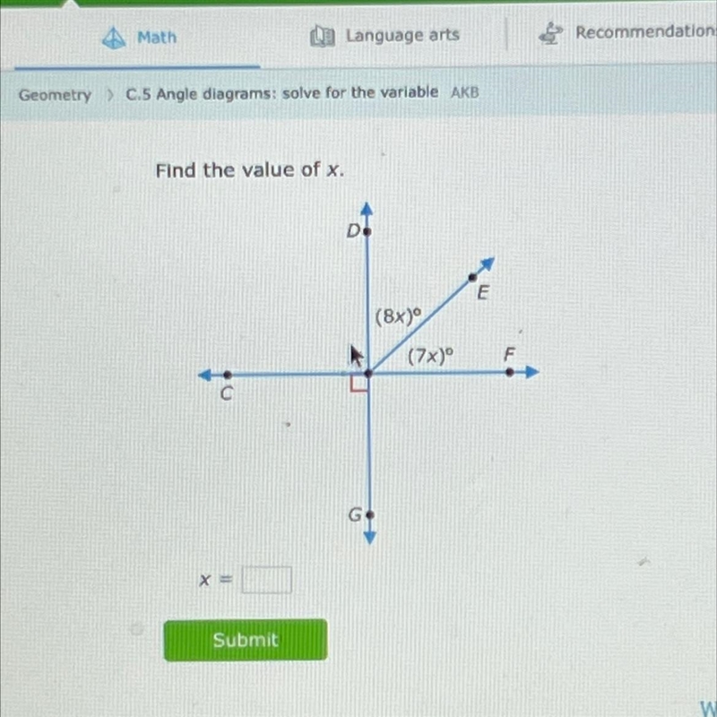 Find the value of x Please show work!!-example-1