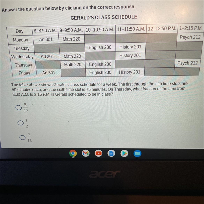 Answer the question below by clicking on the correct response.GERALD'S CLASS SCHEDULEDay-example-1