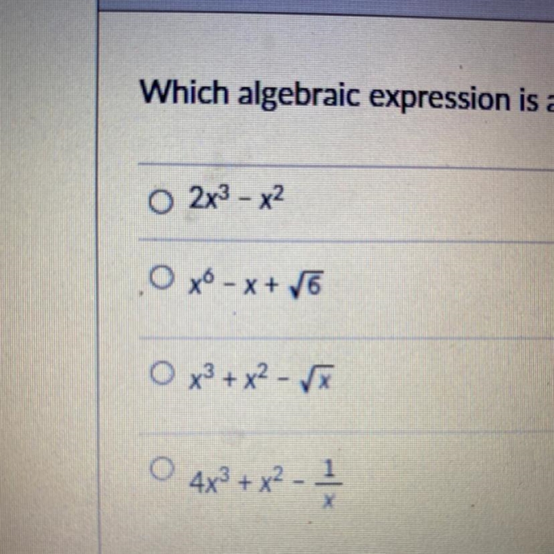 Which algebraic expression is a trinomial?-example-1