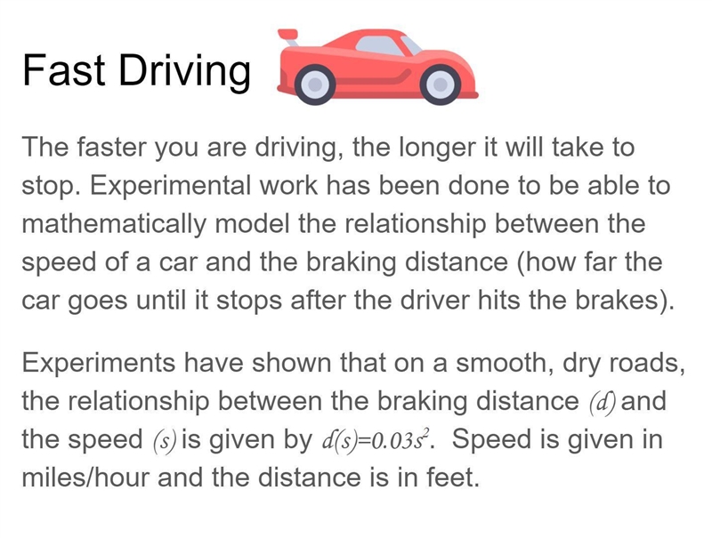 What is the braking distance in feet that you will need if driving 55 miles/hour?-example-1