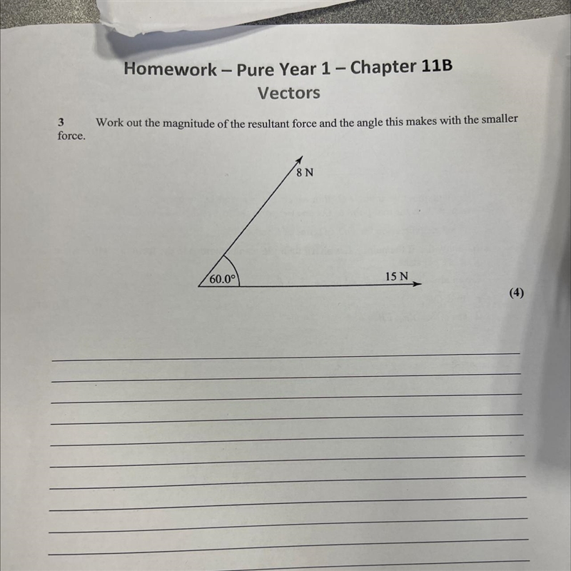 Homework - Pure Year 1 - Chapter 11B Vectors 3 force. Work out the magnitude of the-example-1