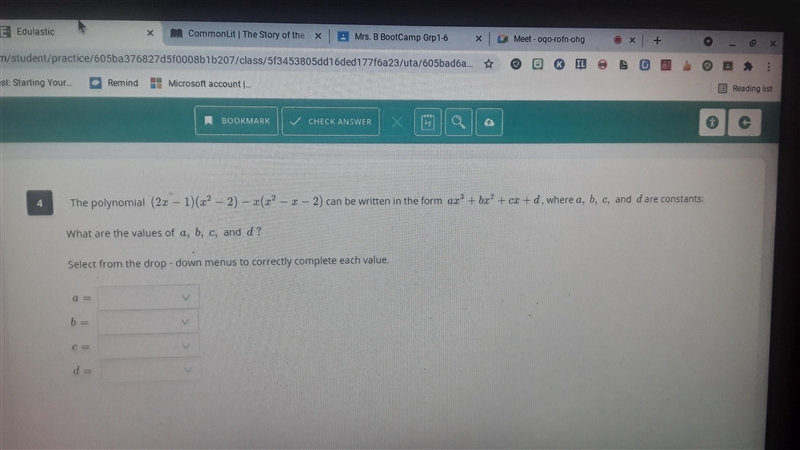 The polynomial (2x - 1)(x^2- 2) - x(x^2 - x - 2) can be written in the form ax^3 + bx-example-1