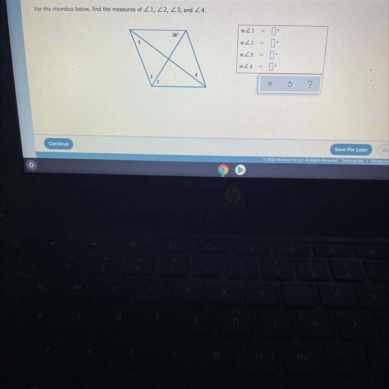 For the rhombus below, find the measures of 41, 42, 43, and L4.-example-1