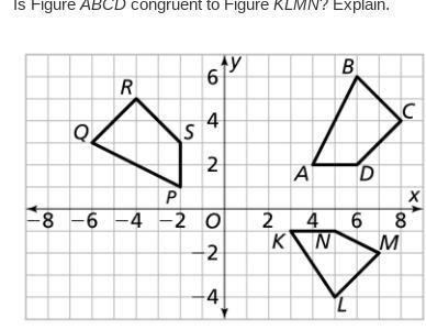 The figures are congruent because Figure ABCD maps onto Figure KLMN by a reflection-example-1