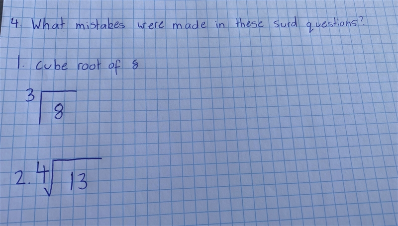 What mistake was made in the two surd questions?-example-1