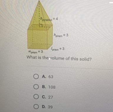 "pyramid = 4 prism = 3 prism = 3 = 3 Wprism What is the volume of this solid-example-1