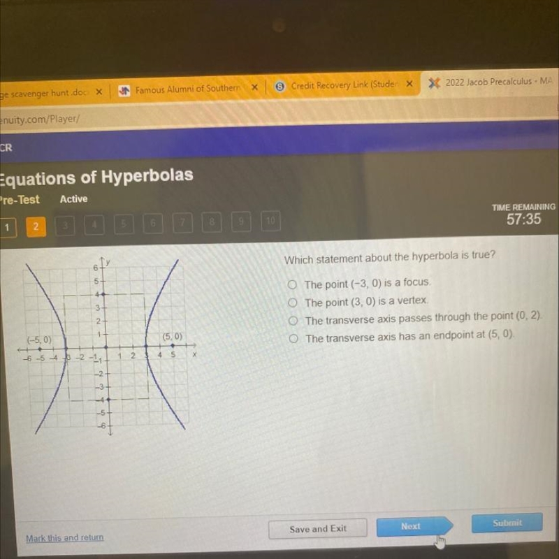 Which statement about the hyperbola is true?-example-1