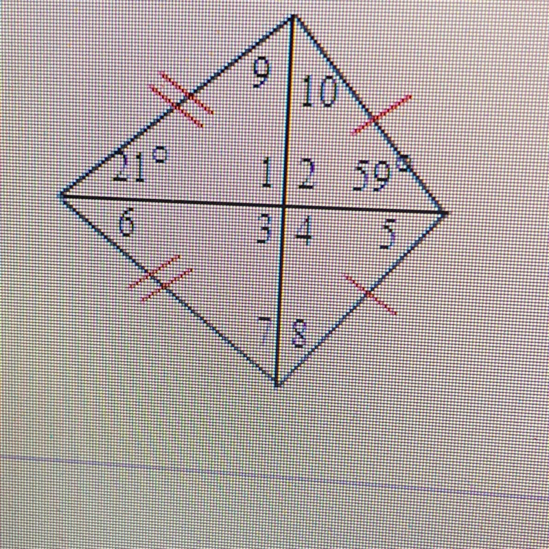 Find the measures of the numbered angles in the kite shown to the right-example-1