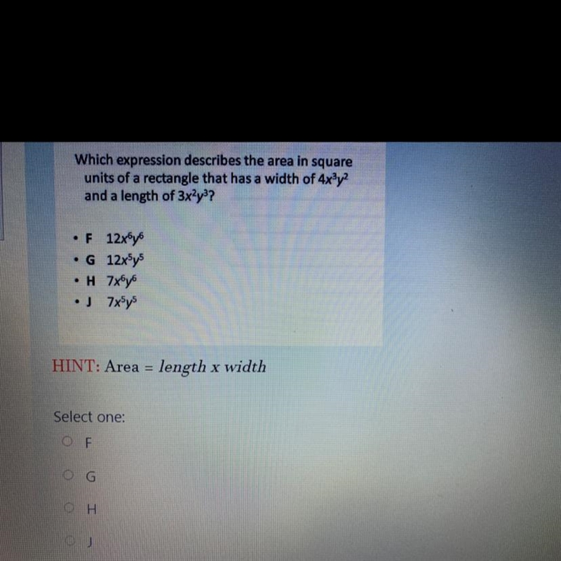 Which expression describes the area in square units of a rectangle that has a width-example-1