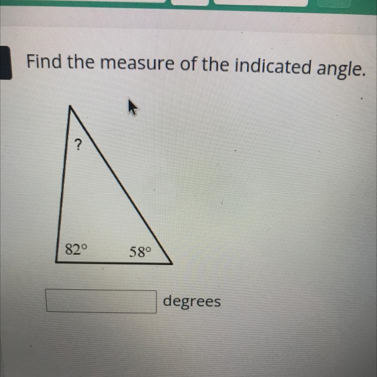 Find the measure of the indicated angle ? 82° 58⁰ __ degrees-example-1