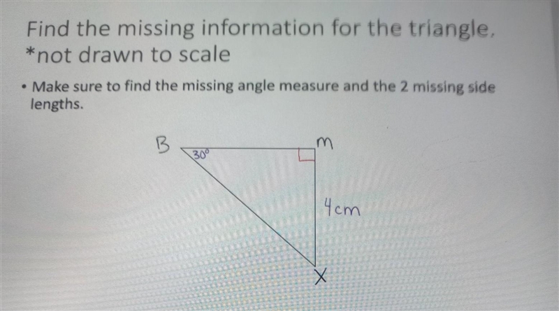 • find the missing information for the triangle​-example-1