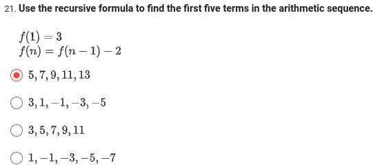 Use the recursive formula to find the first five terms in the arithmetic sequence-example-1