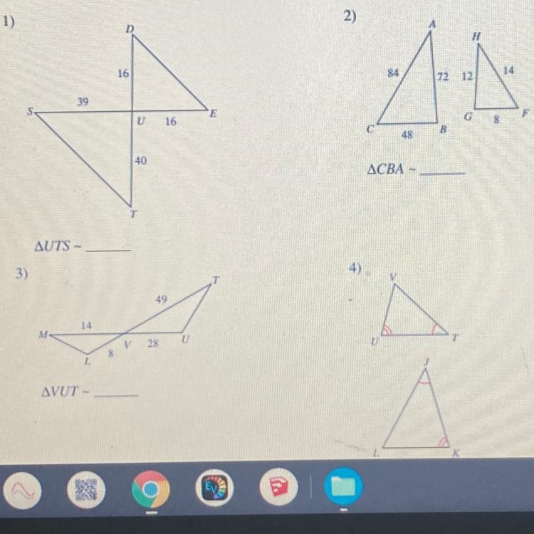 State if the triangles in each pair are similar. If so, state how you know they are-example-1