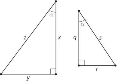 Here are 2 right triangles. Explain how you know the right triangles are similar.-example-1