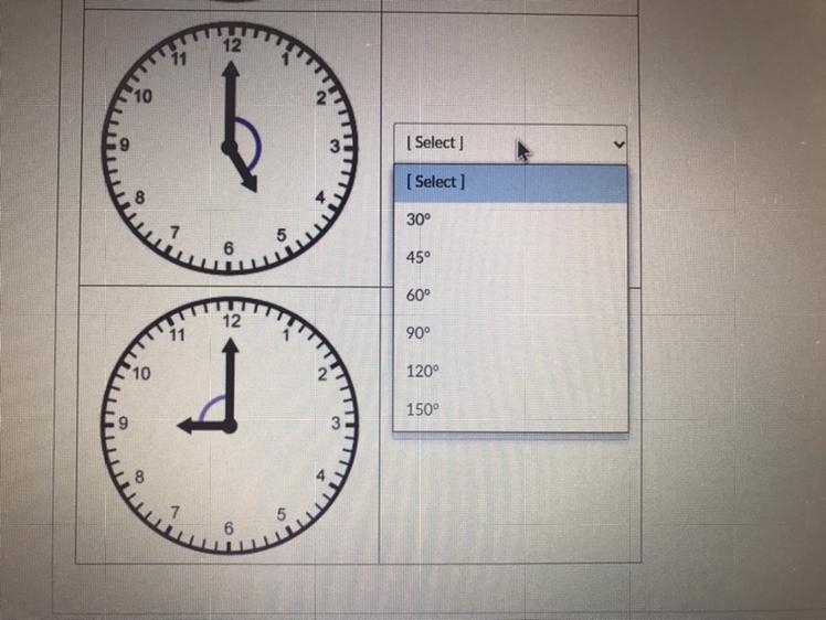 Determine the measures of the central angles formed by the hands of the clocks shown-example-1