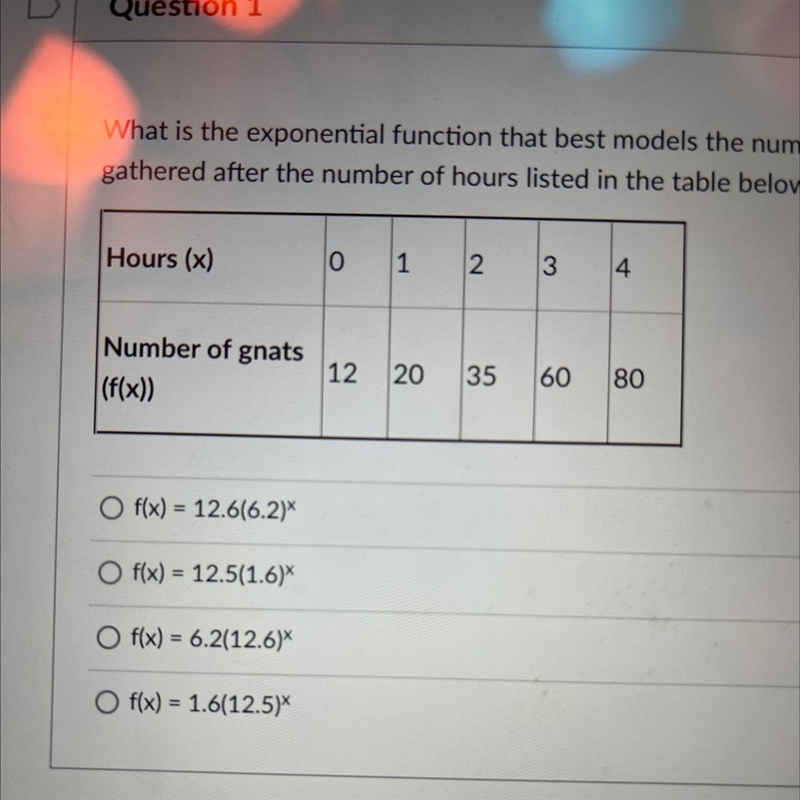 What is the exponential function that best models the number of gnats the scientists-example-1