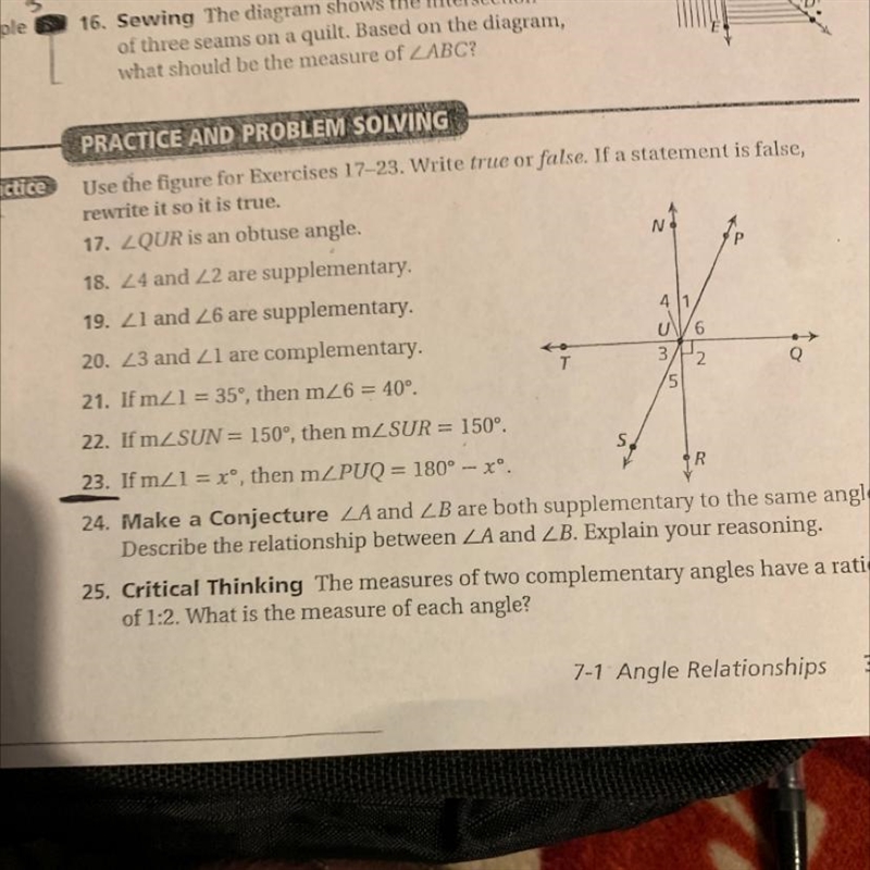 Use the figure for Exercises 17-23. Write true or false. If a statement is false, rewrite-example-1