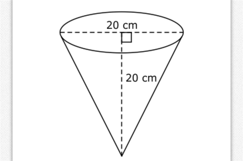 What is the approximate volume of the cone below? Yep A. 419 cm3 B. 1,257 cm3 C. 2,094 cm-example-1