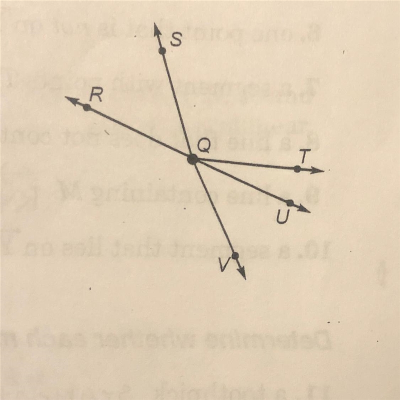 Use the figure at the right to name examples of each term. 2. point 1. ray. 3. line-example-1