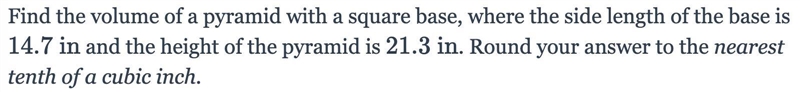 Find the volume of a pyramid with a square base, where the side length of the base-example-1