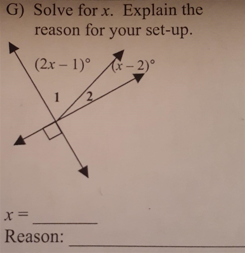 Solve for X. Explain the reason for your set-up. X= Reason:-example-1