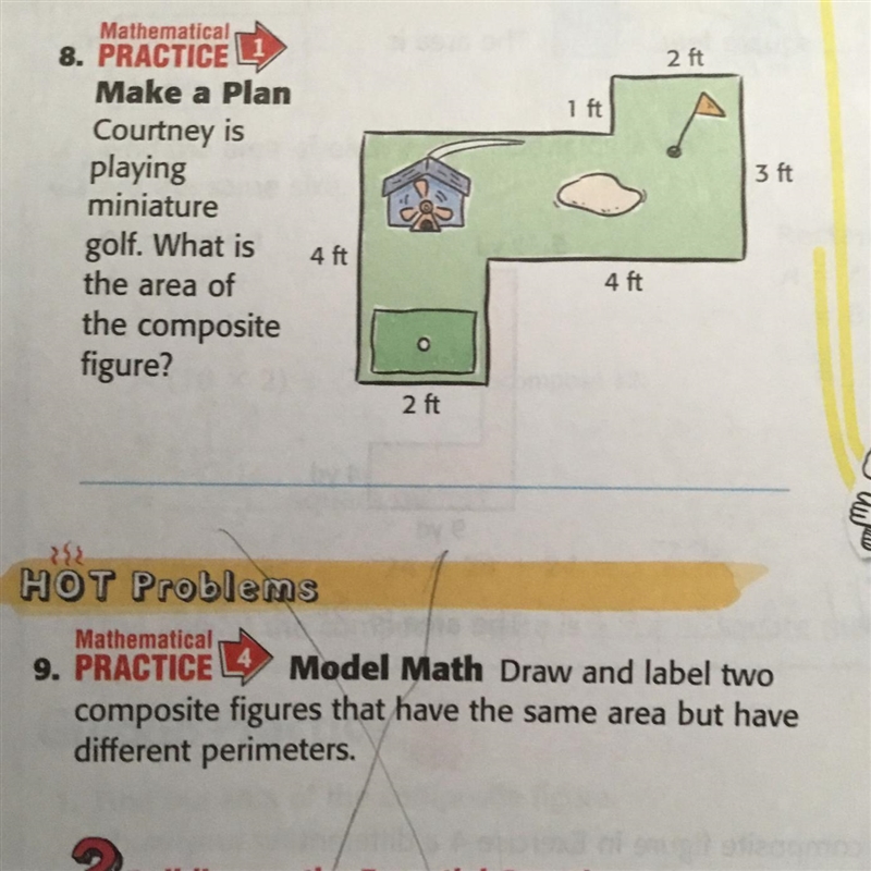 Courtney is playing miniature golf. What is the area of the composite figure.-example-1