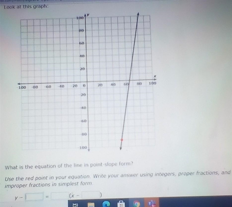 Look at this graph What is the equation of the line in point slope form? Use the red-example-1