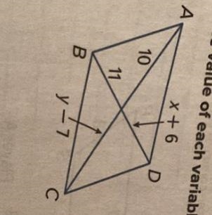 A 10 B lue of each varia x+6 11 y-7 D C-example-1