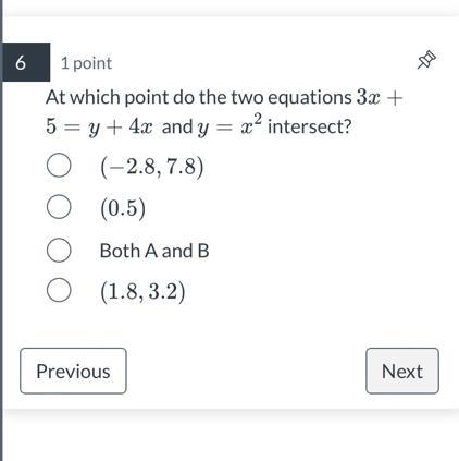 at which point do the two equations 3x+5=y+4x and y=x2 intersect? problem is the picture-example-1