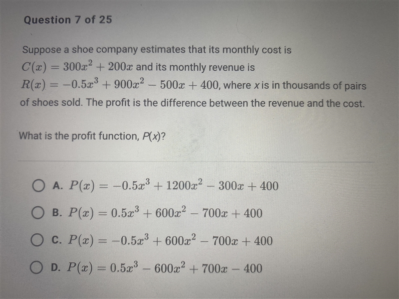 Please help. Functions and Relations. What is the profit function, p(x)?-example-1