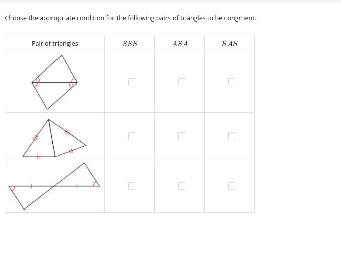 Choose the appropriate condition for the following pairs of triangles to be congruent-example-1