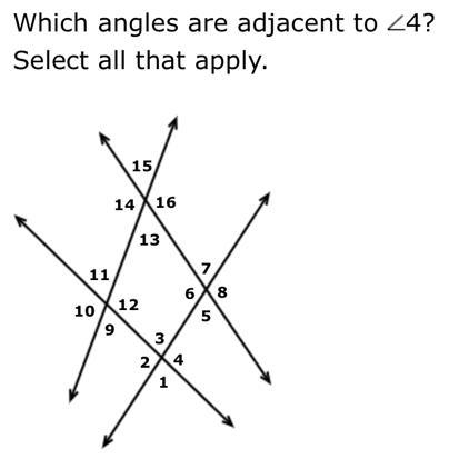 Which angles are adjacent to <4 select all that apply.-example-1