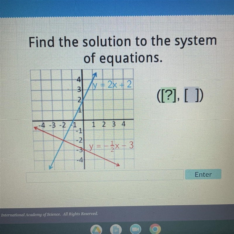 Find the solution to the system of equations. 4 y = 2x + 2 3 2 ([?], [ ]) -4-3-2/1 1 2 3 4 y-example-1