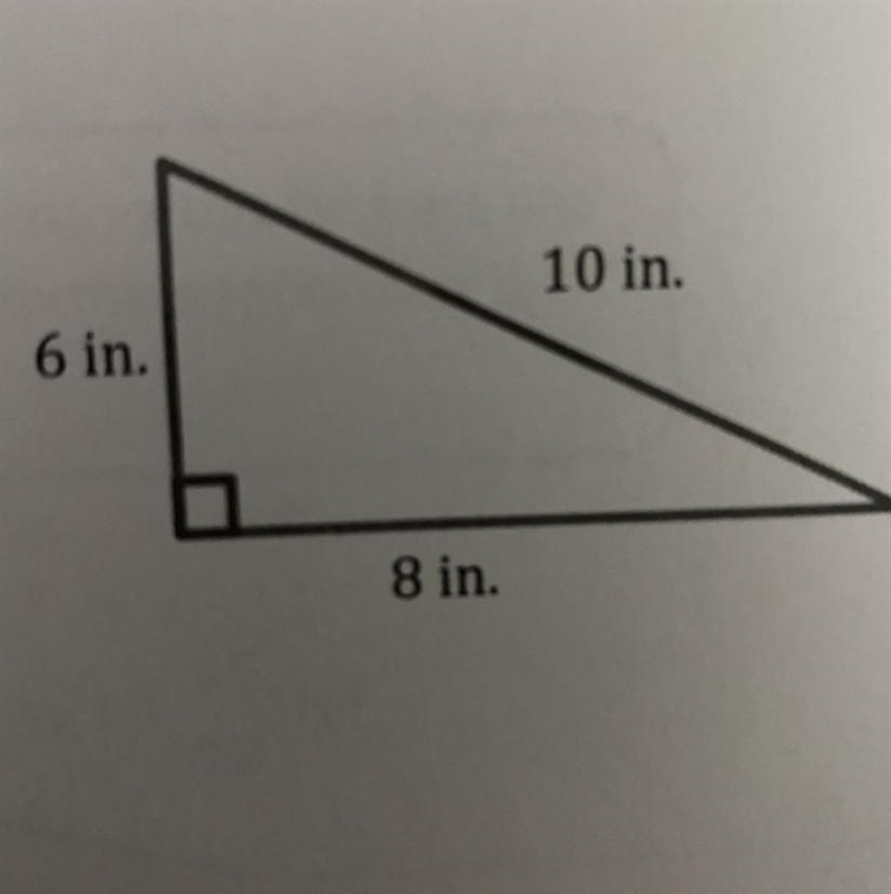 Calculate the area of the right triangle. Each figure is not drawn to scale 10 in-example-1