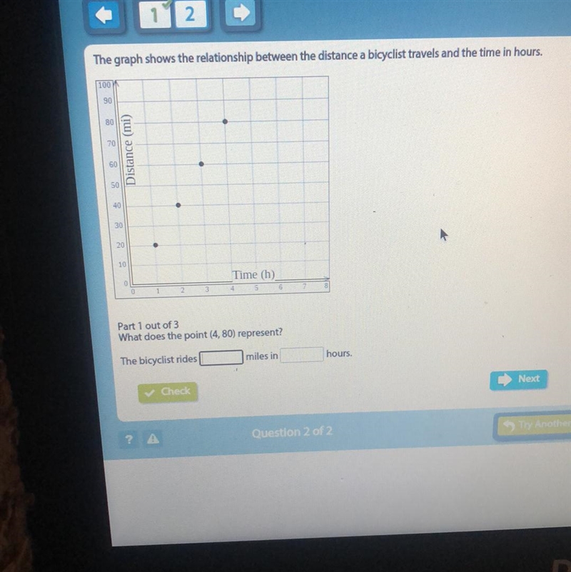 The graph shows the relationship between the distance a bicyclist travels and the-example-1