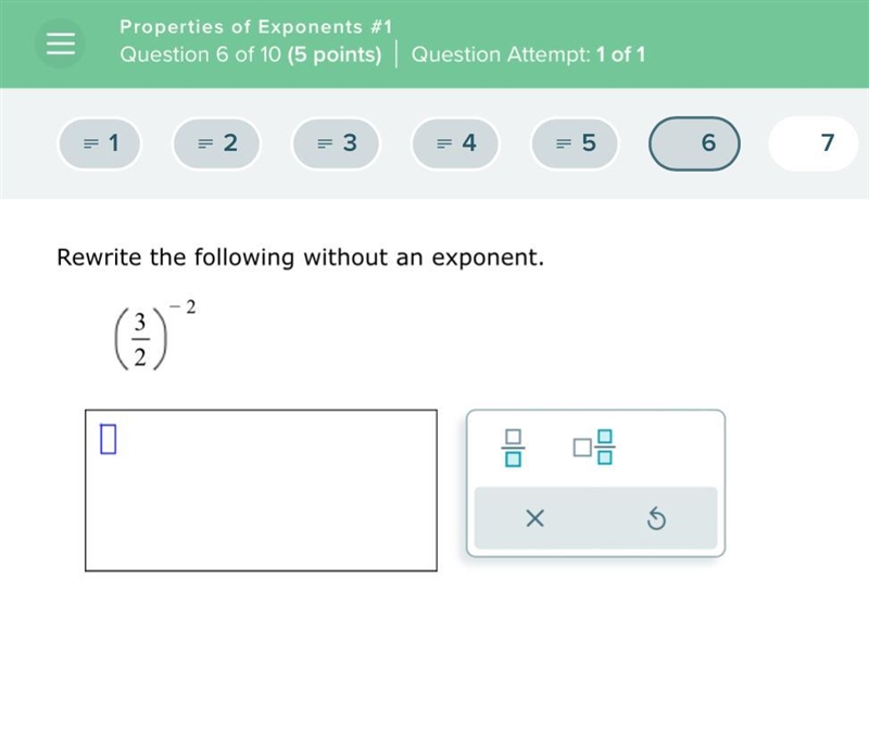 Rewrite the following without the exponent (image attached) (3/2) -²-example-1