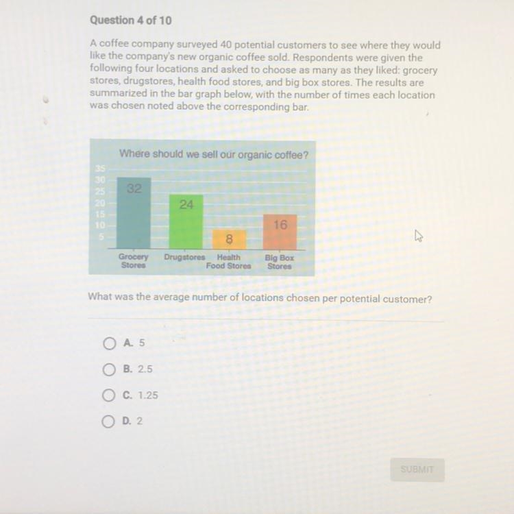 PLEASE HELP!! What was the average number of locations chosen per potential customer-example-1