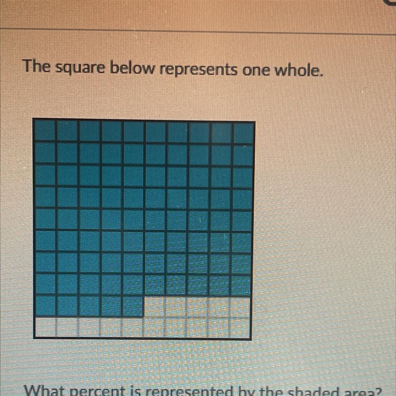 The square below represents one whole. What percent is represented by the shaded area-example-1