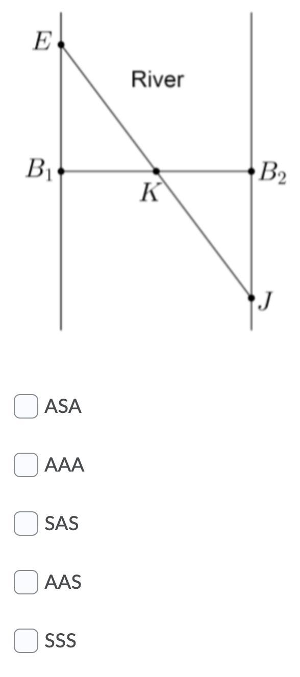 The sides of a river are parallel. Elizabeth is located at point E, and Jacoby is-example-1