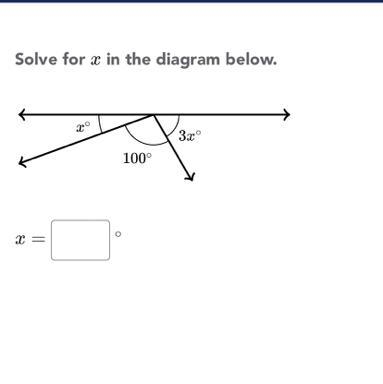 Solve for x in the diagram below. X = хо 100° 3x°-example-1