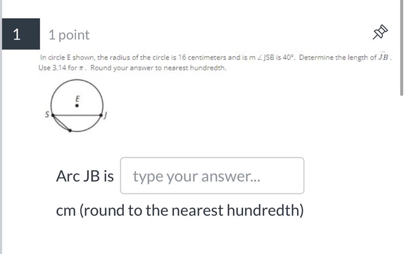 HELP! Determine the length of JB, use 3.14 for pi. Round your answer to the nearest-example-1