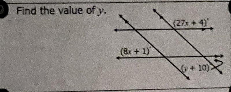 Find the value of y. (8x + 1) (27x + 4) (y + 10)-example-1