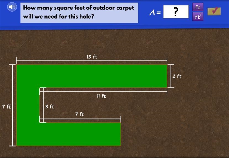 How many square feet of outdoor carpet will we need for this hole?-example-1