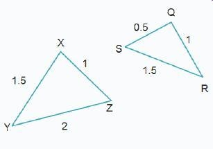 Using side lengths only, could the triangles be similar?-example-1