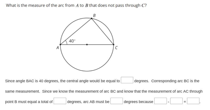 [100 POINTS] What is the measure of the arc from A to B that does not pass through-example-1