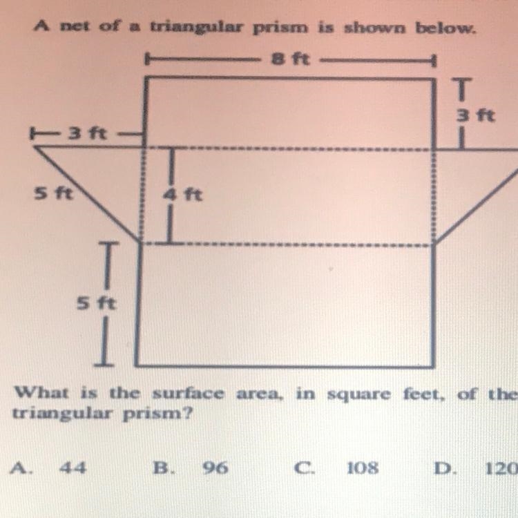 What is the surface area in square feet, or triangular prism?-example-1