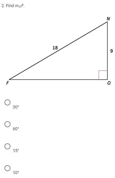 2. Find m∠F. a.30° b.60° c.15° d.10°-example-1