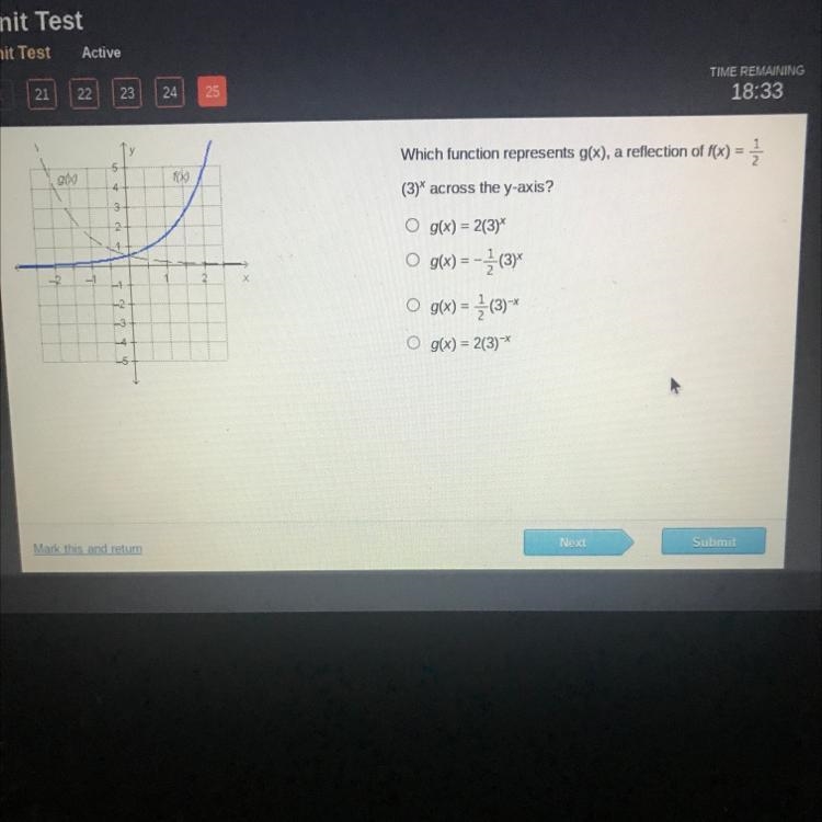 = Гу Which function represents g(x), a reflection of f(x) = { (3) across the y-axis-example-1