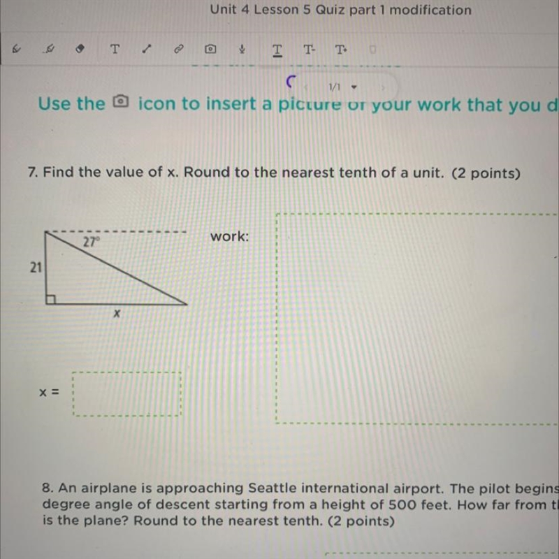 7. Find the value of x. Round to the nearest tenth of a unit. (2 points) 27° work-example-1